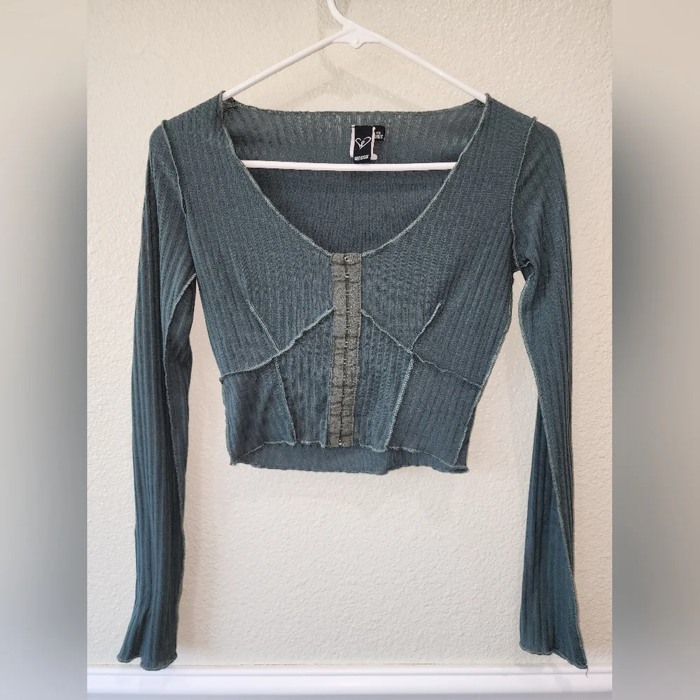 Windsor Drawn In Ribbed Knit Top Green Size XS